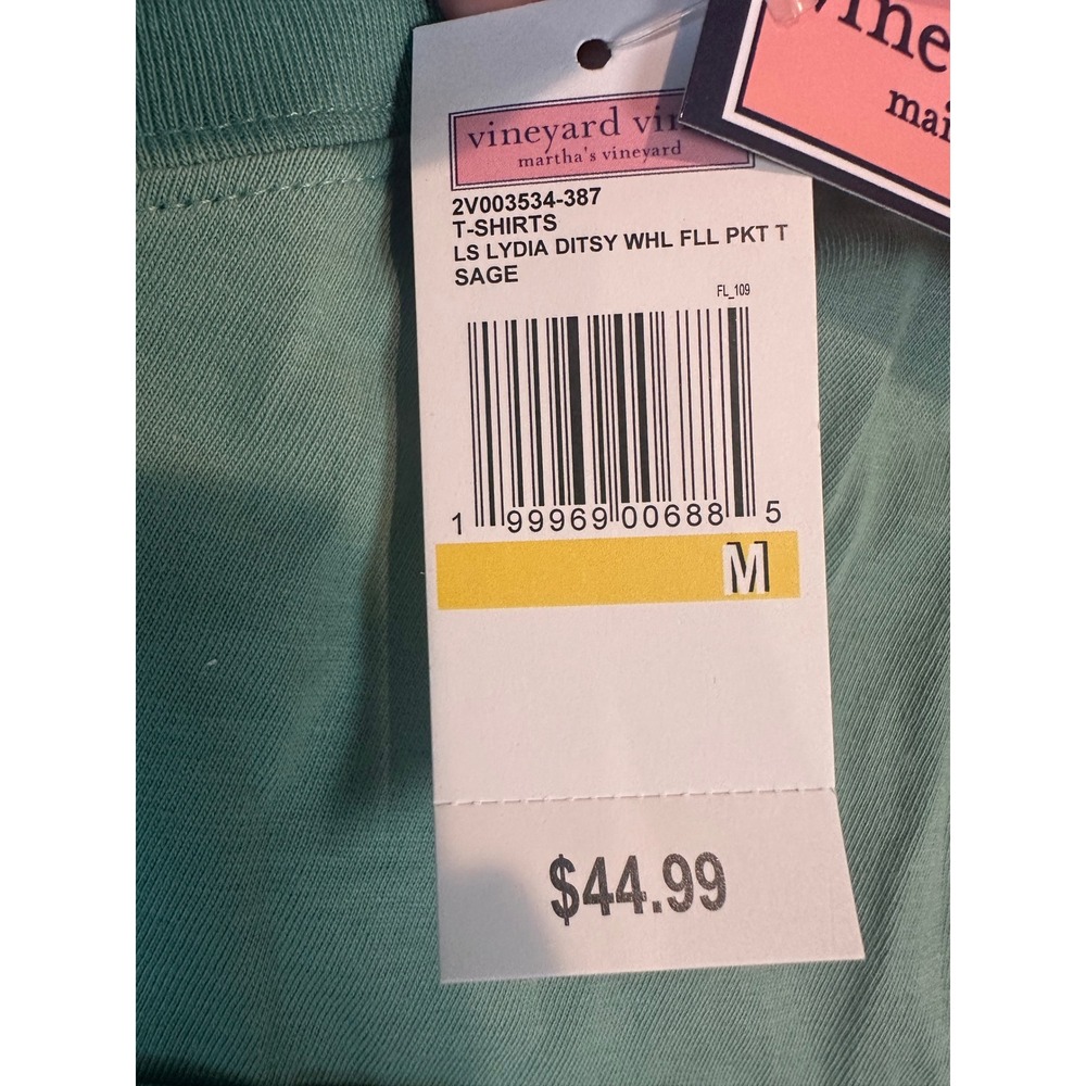 Vineyard Vines Womens Sage Lydia Ditsy Whale Fill LS Pocket T-Shirt 2V003534-387 - Picture 4 of 9